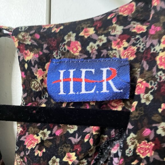 Vintage 90s Floral Jumpsuit Womens Her Rayon Black Pink Grunge Cottagecore - Picture 5 of 13